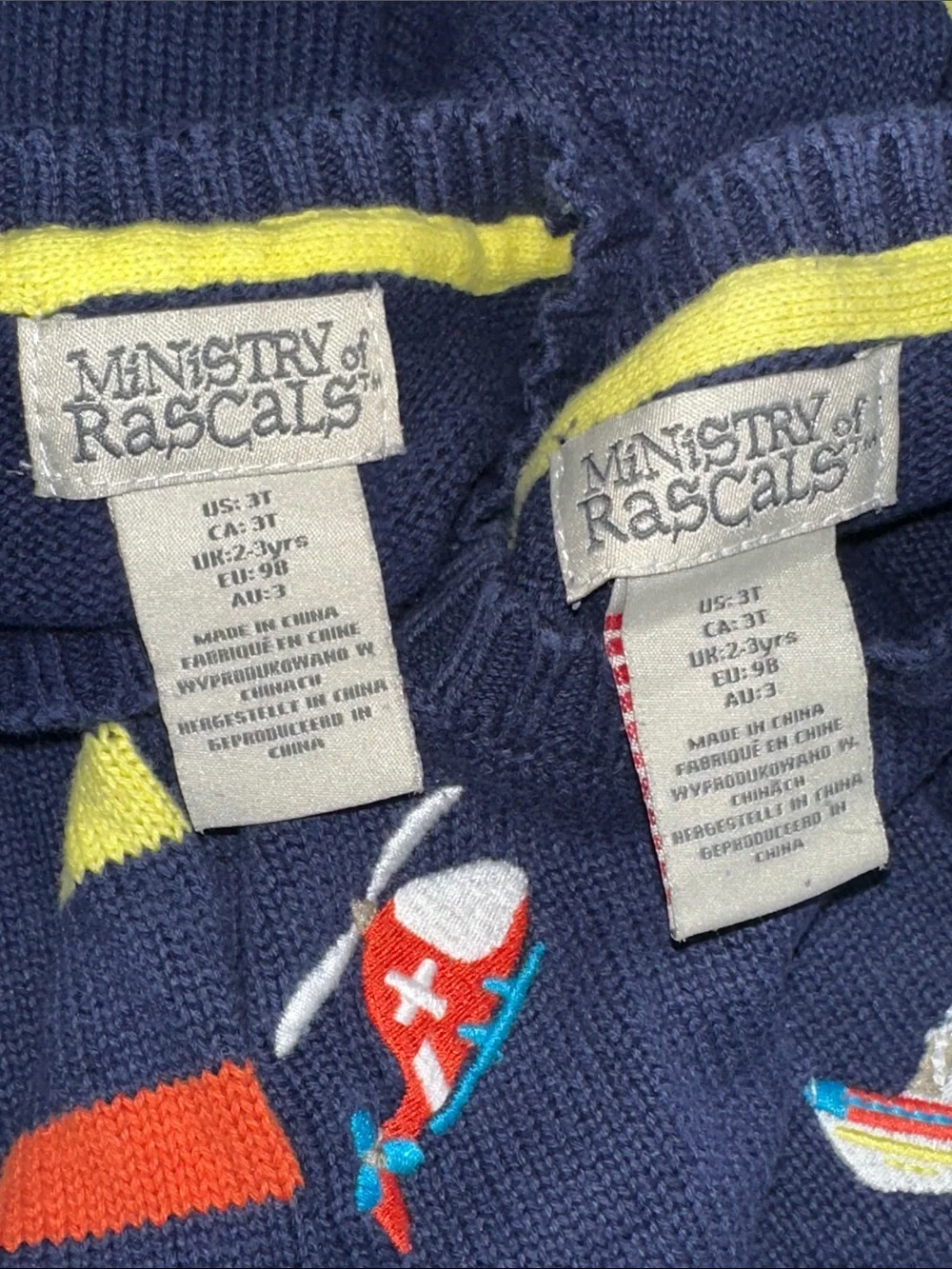 Lot of 2 Ministry Of Rascals Knit Sweater Embroidered Toddler 3T - Picture 6 of 11
